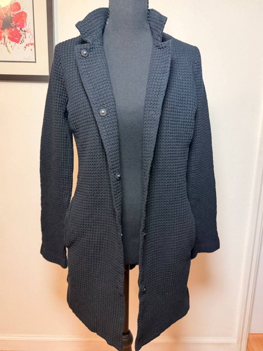 Eileen Fisher Black Waffle Knit Jacket - Minimalist Modern Quite Luxury Fall